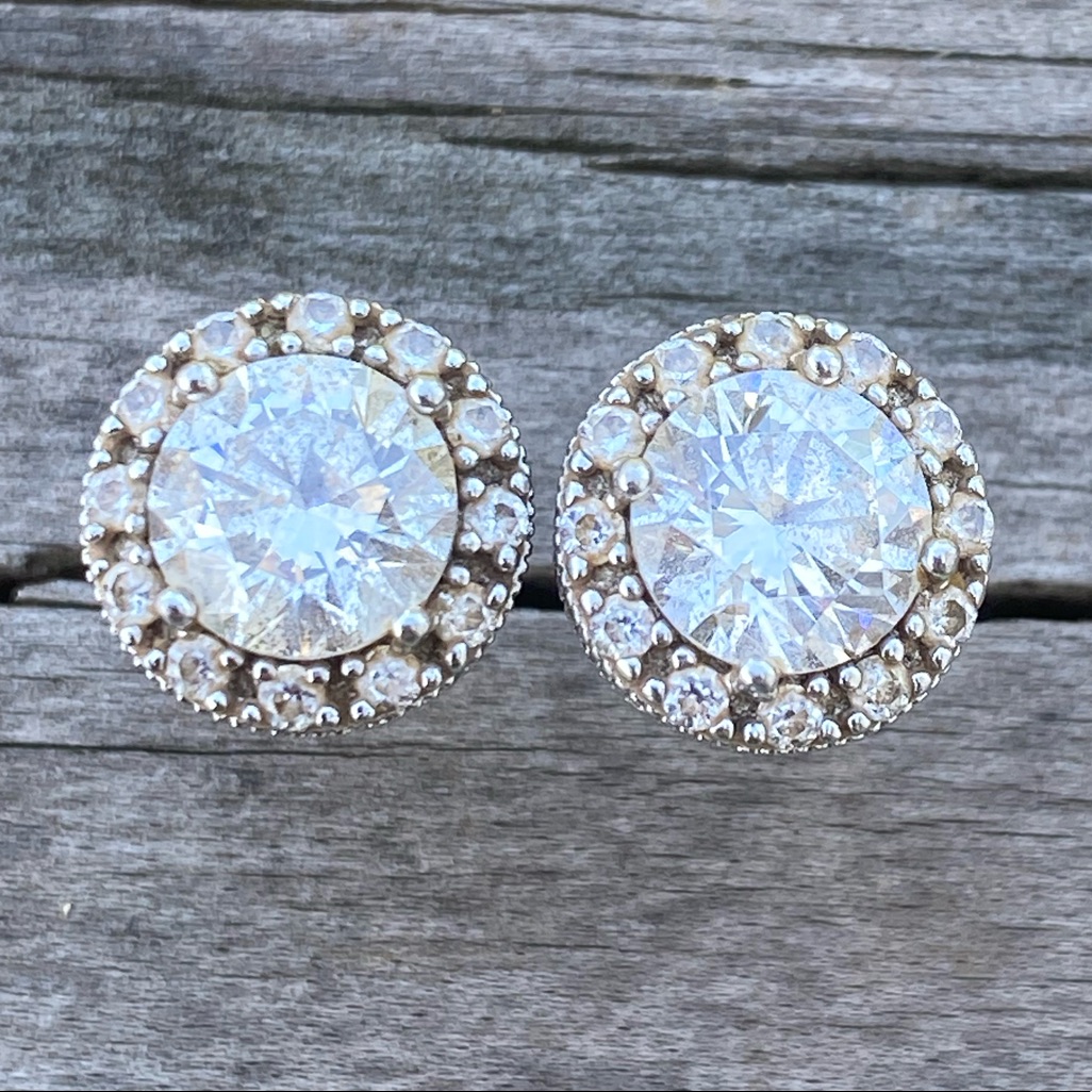 Sterling Silver Cubic Zirconia Halo Earrings 925 Silver 10mm 39$